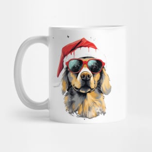 Magical Christmas Golden Retriever in the snow: cute four-legged friend with festive hat Mug